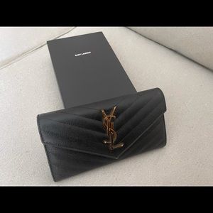 YSL Monogramme Grain de Poudre Leather Flap Wallet